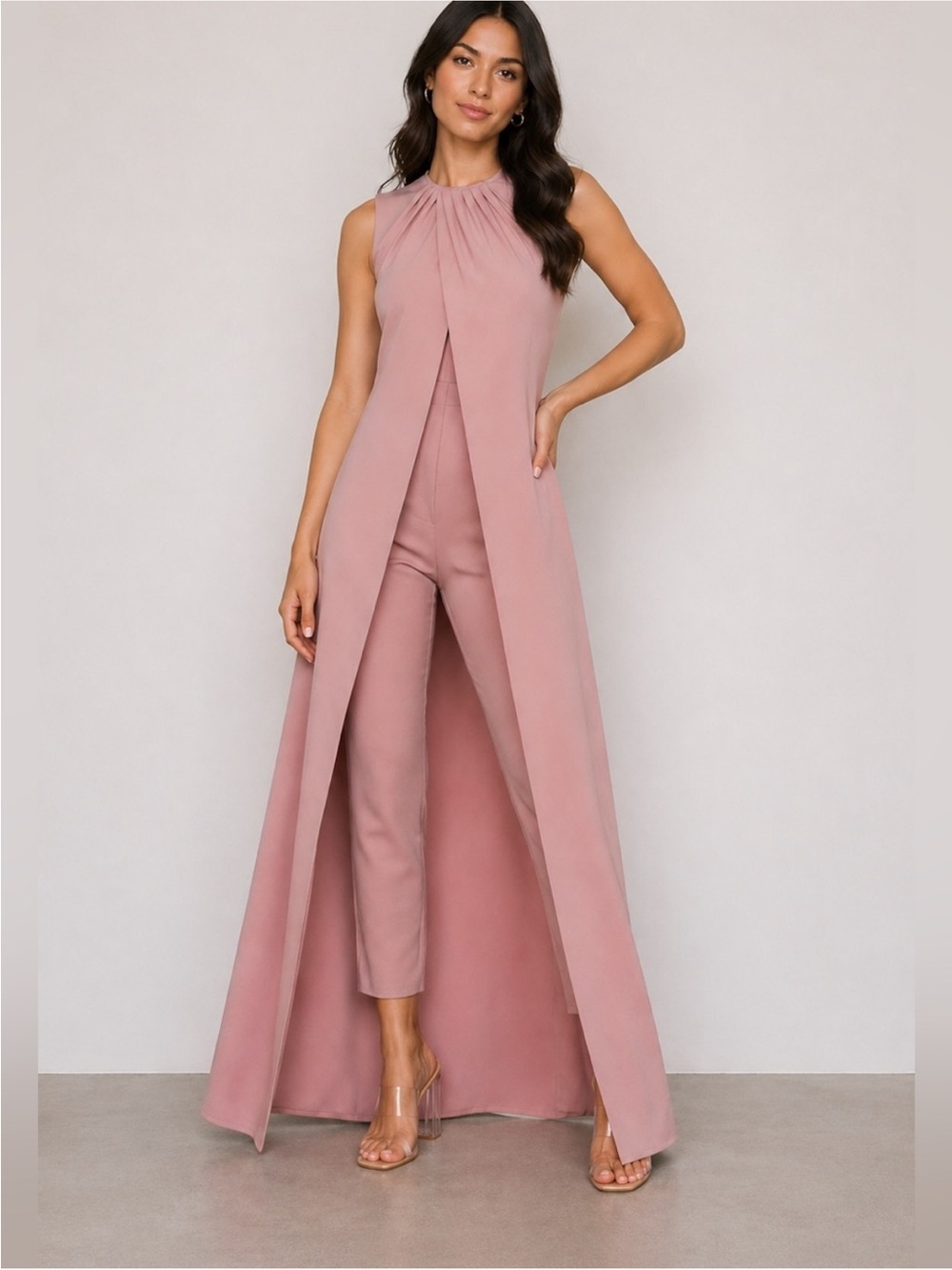Kay Unger Mauve Sleeveless Jumpsuit with Dress Overlay